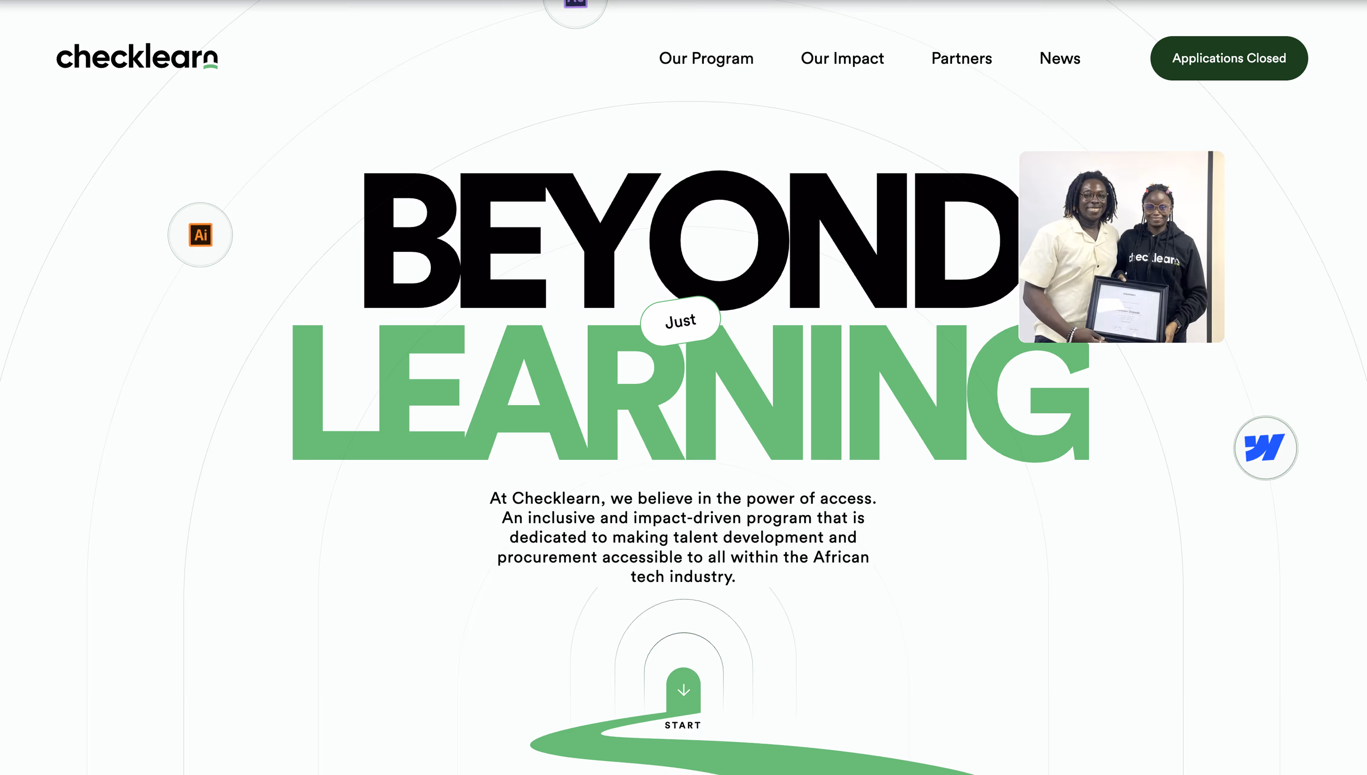 Checklearn website header with the text 'Beyond Just Learning' and a photo of two people holding a certificate.